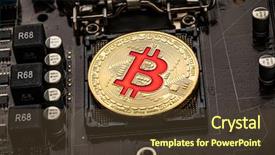  Presentation with motherboard - Slide set with mundial economy - gold bit coin btc coins background and a tawny brown colored foreground