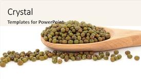  Presentation with cooking - Audience pleasing PPT theme consisting of mung bean pulses in a wooden cooking spoon over white background backdrop and a yellow colored foreground