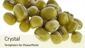  Presentation with coffee beans on a white - Slide deck with mung beans isolated on white background and a yellow colored foreground