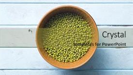  Presentation with kitchen - PPT layouts with mung beans on kitchen table background and a gold colored foreground