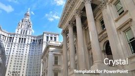  Presentation with municipal budgets - PPT theme consisting of municipal building in downtown background and a gray colored foreground