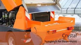  Presentation with car cleaning - Audience pleasing theme consisting of municipal car for cleaning roads and sidewalks closeup backdrop and a red colored foreground