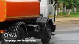  Presentation with city roads - PPT theme with municipal car for cleaning roads on city street background and a dark gray colored foreground