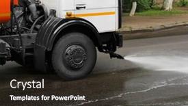  Presentation with city roads - Theme consisting of municipal car for cleaning roads on city street background and a dark gray colored foreground