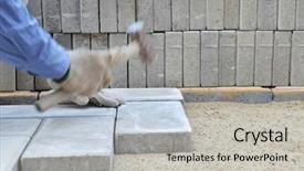  Presentation with paving - Presentation design having municipal construction workers paving background and a light gray colored foreground