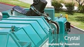  Presentation with trash truck - Audience pleasing PPT theme consisting of municipal robotic arm trash truck backdrop and a teal colored foreground