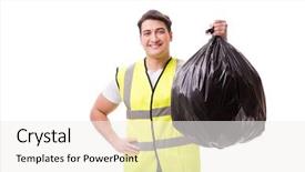  Presentation with garbage - Slides having municipality service - man with garbage sack isolated background and a white colored foreground