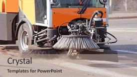  Presentation with car cleaning - Cool new presentation design with municipality service - municipal car for cleaning roads backdrop and a coral colored foreground