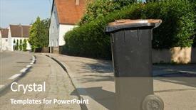  Presentation with recycling - Presentation theme having municipality service - recycling garbage bin standing background and a coral colored foreground