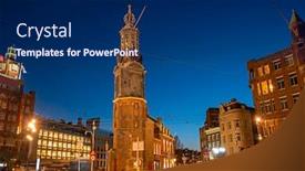  Presentation with amsterdam - Beautiful slide set featuring munt-tower-in-amsterdam backdrop and a navy blue colored foreground