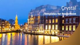  Presentation with amsterdam - Colorful theme enhanced with munttoren-tower-at-muntplein-square backdrop and a teal colored foreground