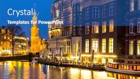  Presentation with amsterdam - Audience pleasing PPT theme consisting of munttoren-tower-at-muntplein-square backdrop and a teal colored foreground