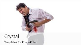  Presentation with wounded - Colorful slide deck enhanced with businessman wounded in gun fight backdrop and a white colored foreground