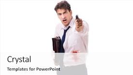  Presentation with wounded - Slide set having businessman wounded in gun fight background and a white colored foreground