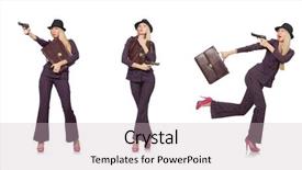  Presentation with gangster - Slide set consisting of woman gangster with gun in vintage concept background and a soft green colored foreground