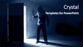  Presentation with house - Audience pleasing presentation design consisting of murder mystery - burglar breaking into a house backdrop and a navy blue colored foreground