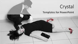  Presentation with detective - Presentation design consisting of murder mystery - detective investigating the crime scene background and a light gray colored foreground