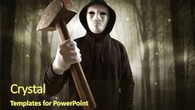  Presentation with murder forest - PPT theme with murder mystery - masked armed hitman in dark background and a wine colored foreground
