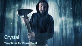  Presentation with dark forest - Presentation design enhanced with murder mystery - masked armed hitman in dark background and a ocean colored foreground