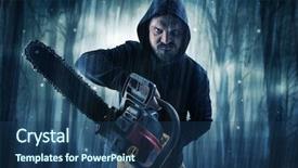  Presentation with dark forest - Presentation theme consisting of murder mystery - masked armed hitman in dark background and a ocean colored foreground