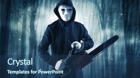  Presentation with murder forest - PPT theme enhanced with murder mystery - masked armed hitman in dark background and a ocean colored foreground