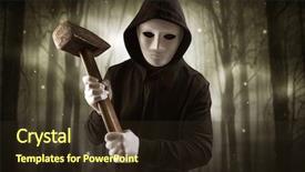 Presentation with dark forest - Colorful presentation design enhanced with murder mystery - masked armed hitman in dark backdrop and a wine colored foreground
