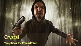  Presentation with dark forest - Theme having murder mystery - masked armed hitman in dark background and a tawny brown colored foreground