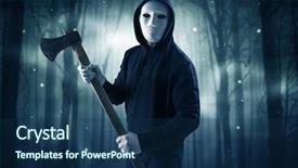  Presentation with dark forest - Colorful slide set enhanced with murder mystery - masked armed hitman in dark backdrop and a navy blue colored foreground