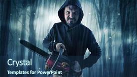  Presentation with dark forest - Presentation consisting of murder mystery - masked armed hitman in dark background and a ocean colored foreground