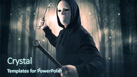 Presentation with dark forest - PPT theme consisting of murder mystery - masked armed hitman in dark background and a tawny brown colored foreground