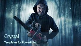  Presentation with dark forest - PPT theme having murder mystery - masked armed hitman in dark background and a ocean colored foreground