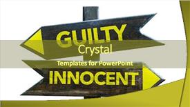  Presentation with trial - Cool new theme with murder trial criminal law court - guilty - innocent signpost isolated backdrop and a tawny brown colored foreground