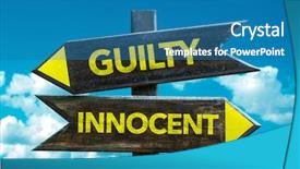  Presentation with law - Audience pleasing theme consisting of murder trial criminal law court - guilty - innocent signpost backdrop and a teal colored foreground