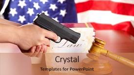  Presentation with gun - Slides featuring murder usa - hand with gun aiming background and a coral colored foreground