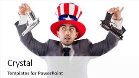  Presentation with gun american flag - Colorful PPT layouts enhanced with murder usa - man with gun and american backdrop and a white colored foreground