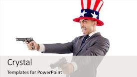  Presentation with gun - PPT layouts with murder usa - man with gun and american background and a white colored foreground