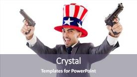  Presentation with gun - Beautiful PPT theme featuring cool looking hipster sitting in street on stairs looking at the camera backdrop and a gray colored foreground