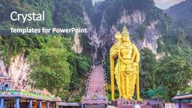  Presentation with caves - PPT theme with murugan - batu caves statue and entrance background and a ocean colored foreground