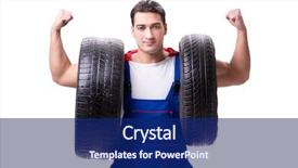  Presentation with tyre - Presentation theme featuring muscle car - superhero man with tyre isolated background and a navy blue colored foreground