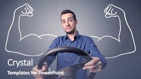  Presentation with black wedding holding hands - Presentation having muscle car - young man holding black steering background and a ocean colored foreground