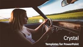  Presentation with road safety drive - Audience pleasing theme consisting of muscle cars - young female driver on road backdrop and a  colored foreground
