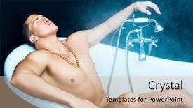 Presentation with foam - Cool new slide set with attractive muscular young man taking a bath with foam backdrop and a coral colored foreground