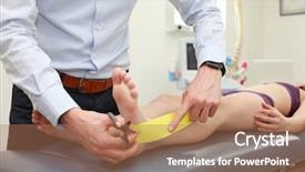  Presentation with application - Slide deck consisting of neuromuscular - girl preparing for kinesio taping background and a coral colored foreground