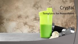  Presentation with protein shake - Colorful PPT theme enhanced with muscle mass - composition with protein powder shake backdrop and a coral colored foreground