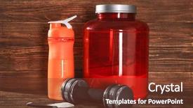  Presentation with protein shake - Audience pleasing presentation design consisting of muscle mass - composition with protein powder shake backdrop and a tawny brown colored foreground