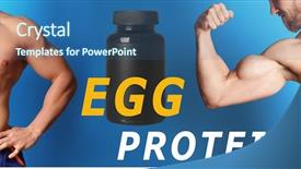  Presentation with protein food - Audience pleasing slide set consisting of muscle mass - egg protein concept muscular man backdrop and a ocean colored foreground