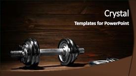  Presentation with 3d printer metal - Beautiful PPT theme featuring muscle mass - metal collapsible dumbbell on wooden backdrop and a  colored foreground