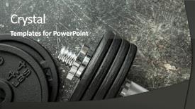  Presentation with mass - Colorful slide set enhanced with muscle mass - metal dumbbell on old table backdrop and a gray colored foreground