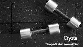  Presentation with brain gym - PPT layouts enhanced with muscle mass - pair of dumbbells on floor background and a dark gray colored foreground