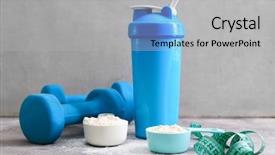  Presentation with protein shake - PPT theme featuring muscle mass - protein shake in bottle powder background and a light gray colored foreground